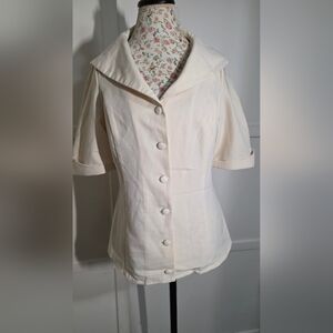 Unique Vintage Pre-owned Cream Fitted Button Down Sailor Collar Tope Size XL